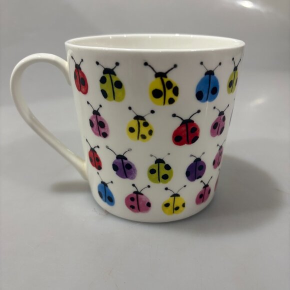 Rose of England Multi-Color Cartoon Ladybugs Bone China Mug 12 oz - Picture 1 of 6